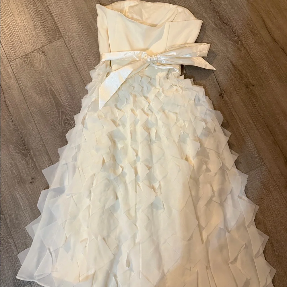 White House Black Market Ivory Strapless Ruffle Midi Dress - Picture 3 of 4